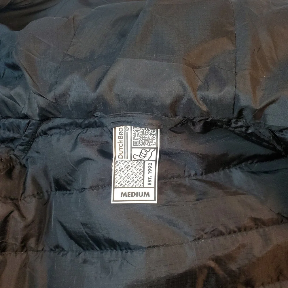 Dutch Bros Coffee Mens Medium Black Lightweight Puffer Jacket Hooded Cinch Waist